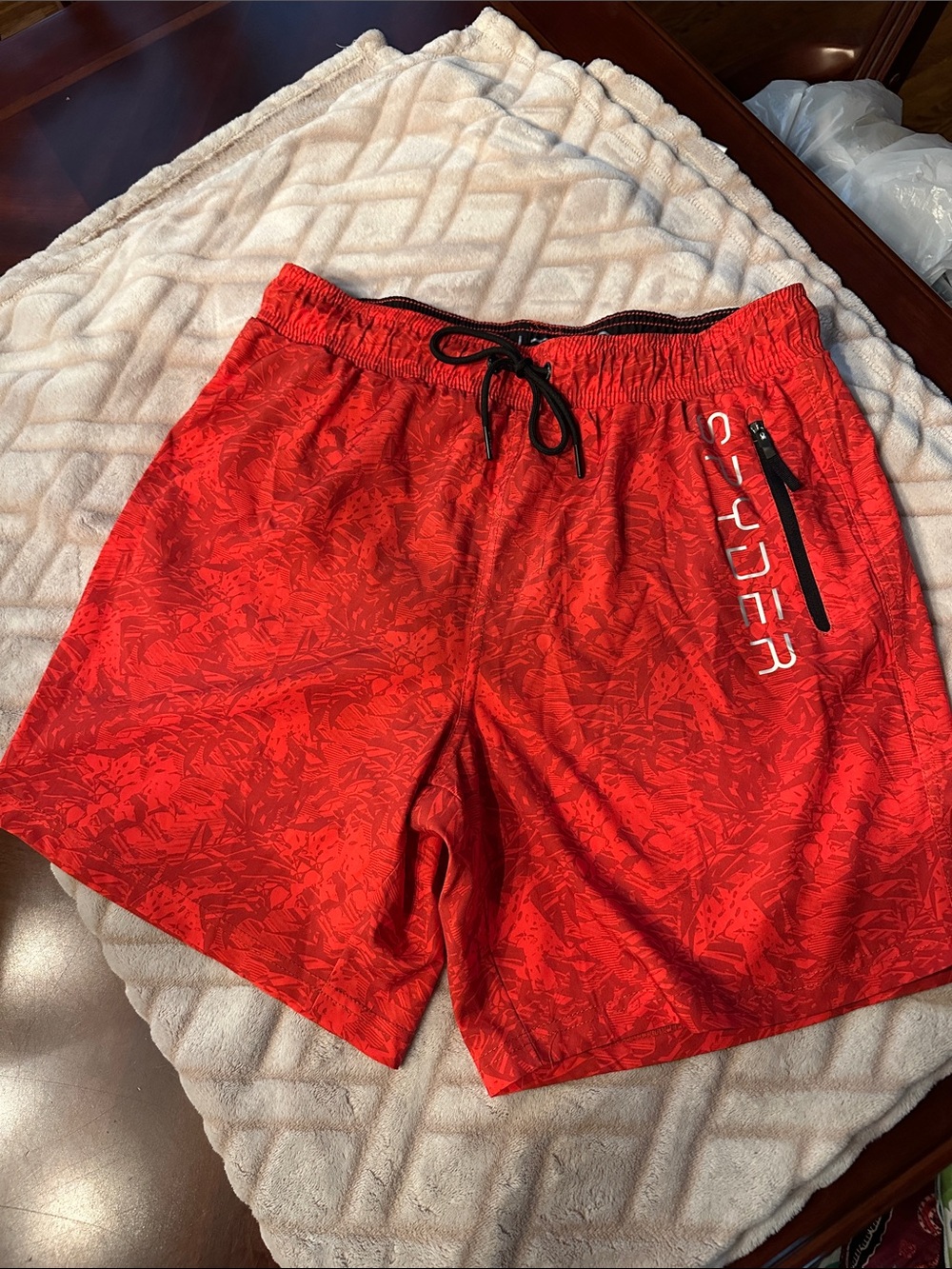 Spyder Red Men's Swim Trunks with Black Drawstring